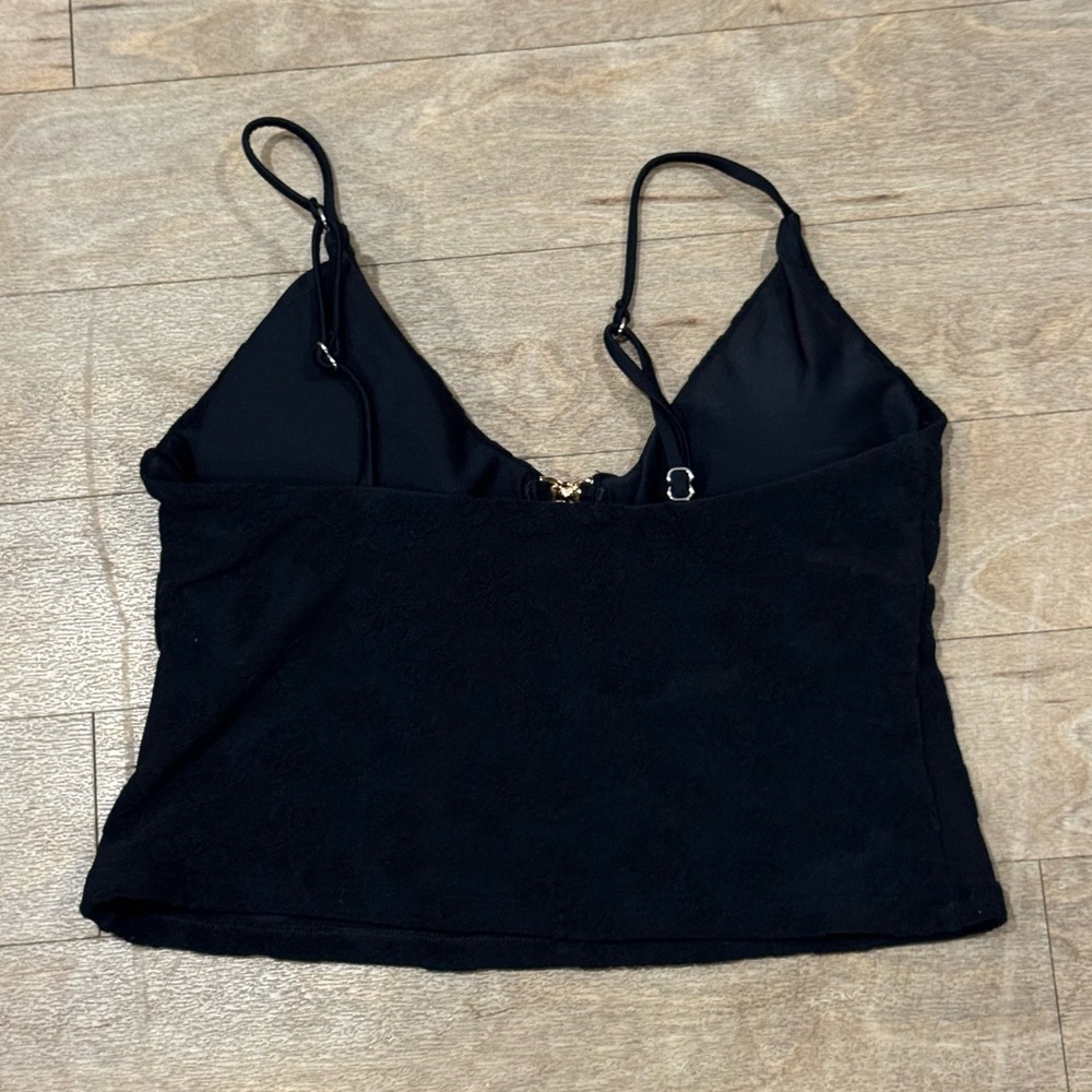 Seamolly Terry Cloth Floral Jacquard Cut Out Rhinestones Decore Tankini Black - Picture 5 of 6